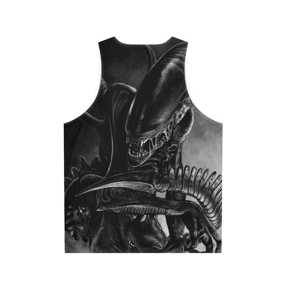 Handdrawn xenomorph alien on a unisex tank top - Back