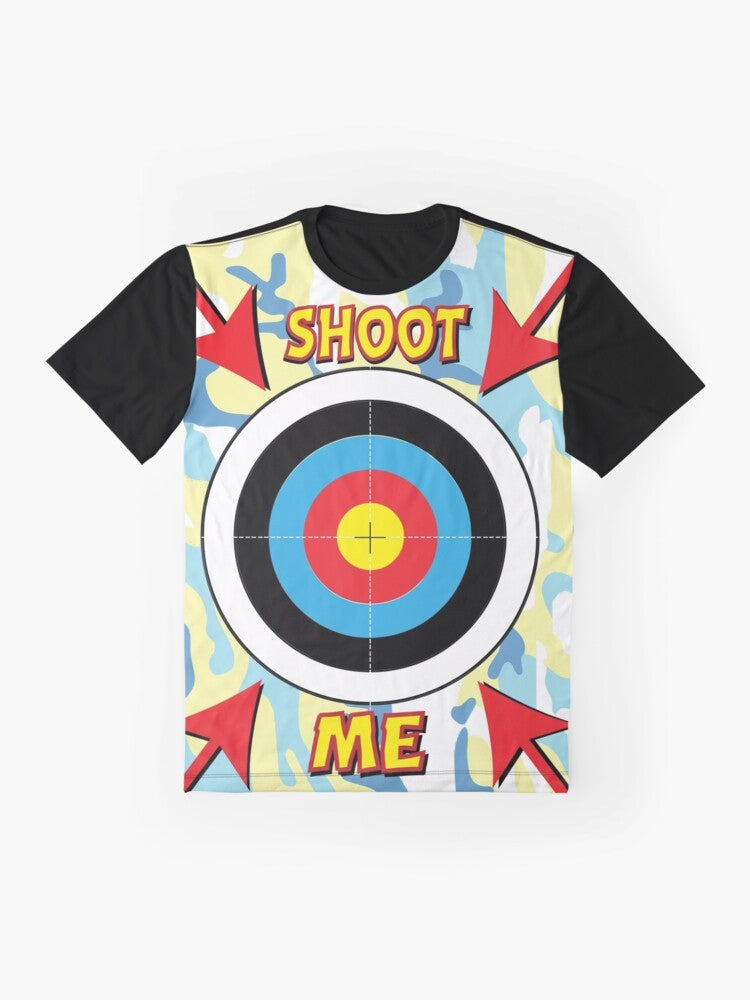 Paintball target graphic t-shirt for stag and hen parties, bachelor and bachelorette celebrations - Flat lay