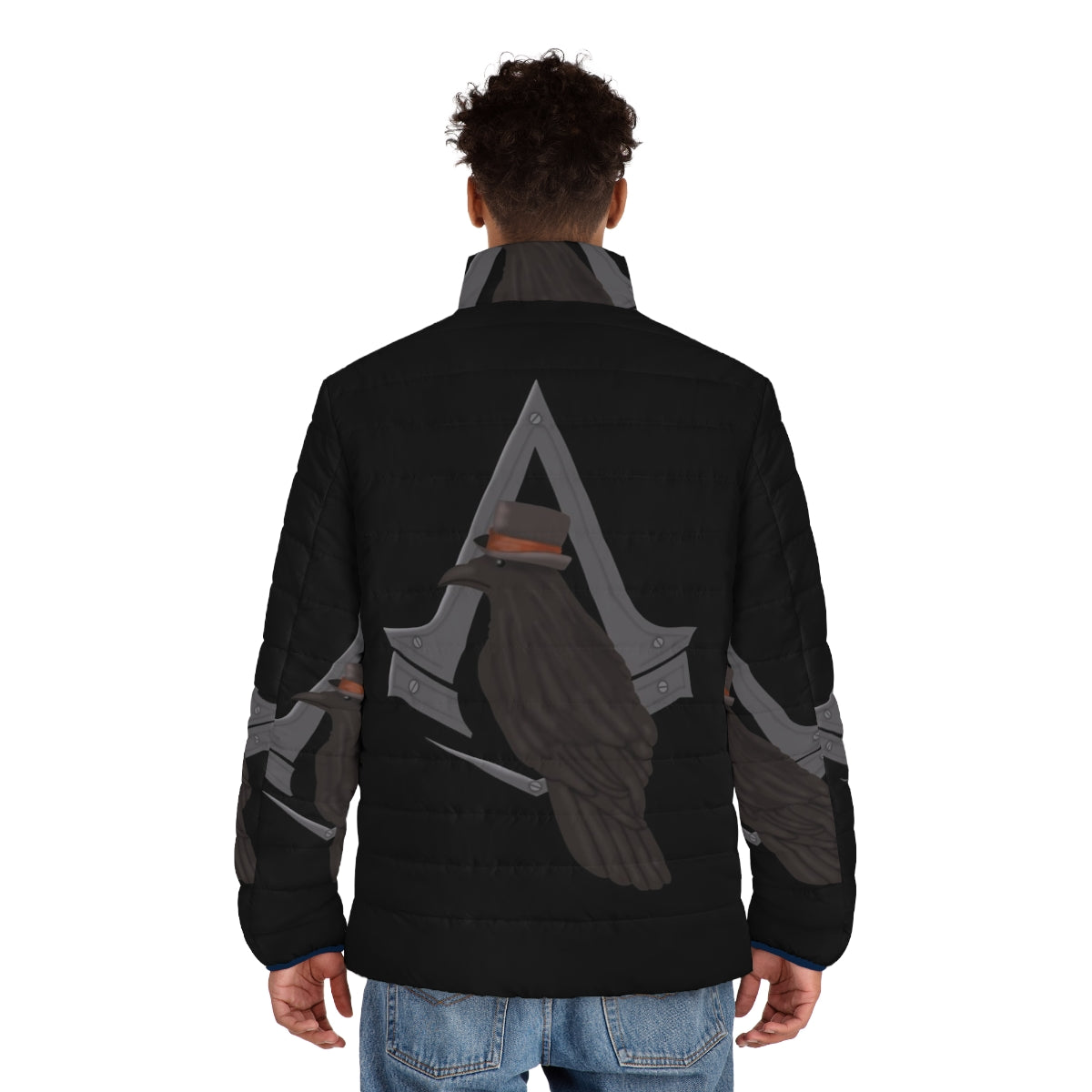 Assassin's Creed Syndicate Puffer Jacket featuring the iconic Rooks symbol - men back