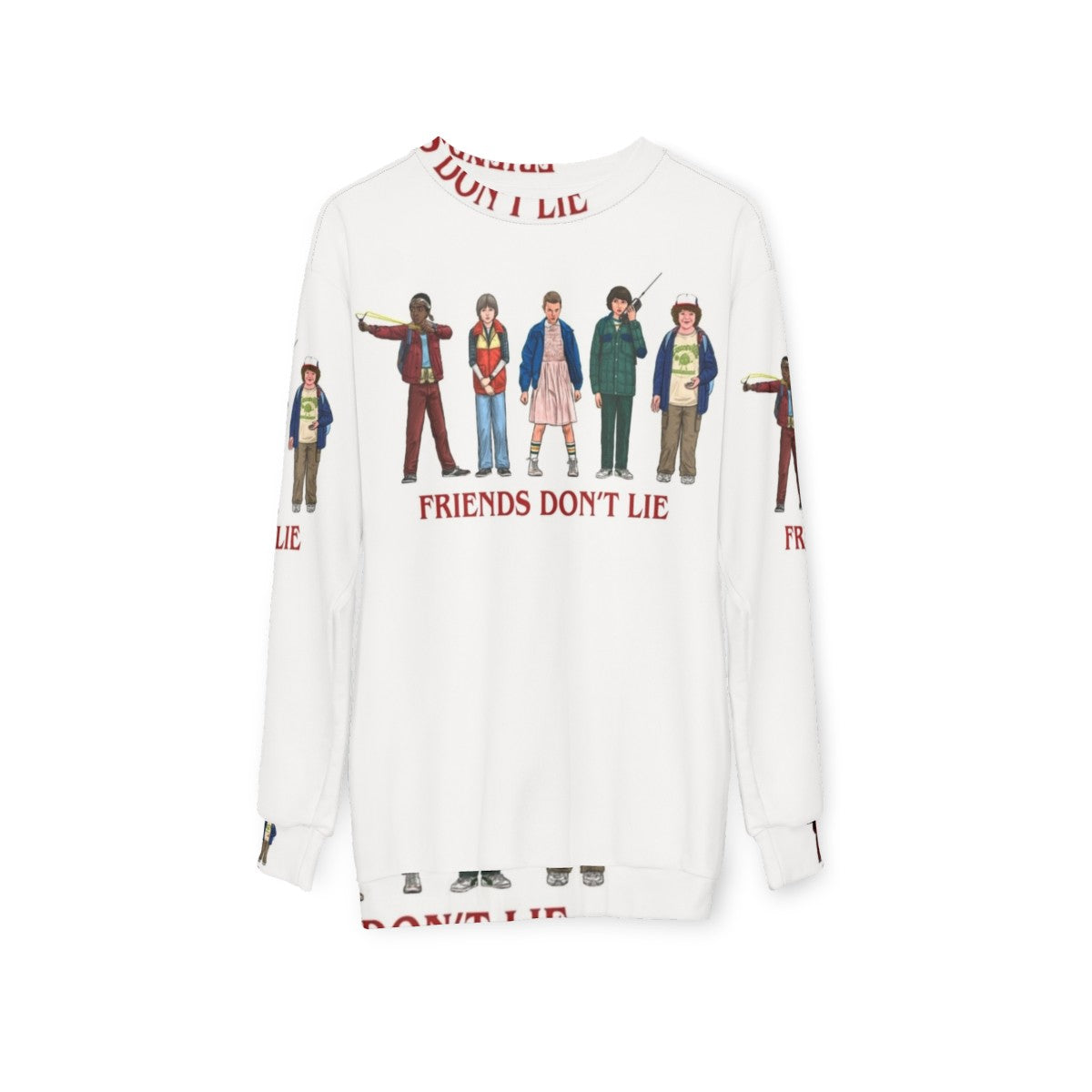 "Friends Don't Lie" 80s Stranger Things inspired sweatshirt - hanging