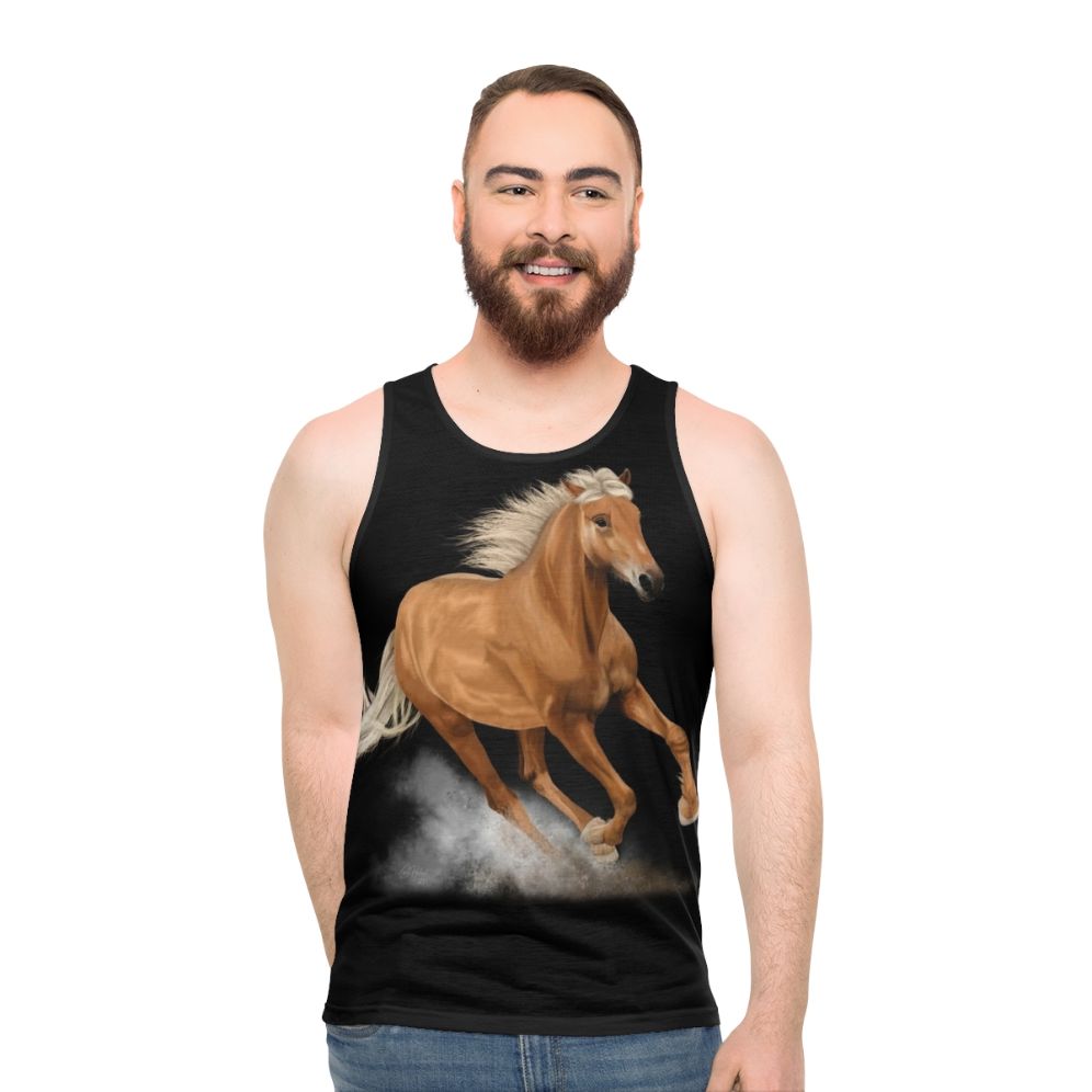 Palomino horse running painting on unisex tank top - men