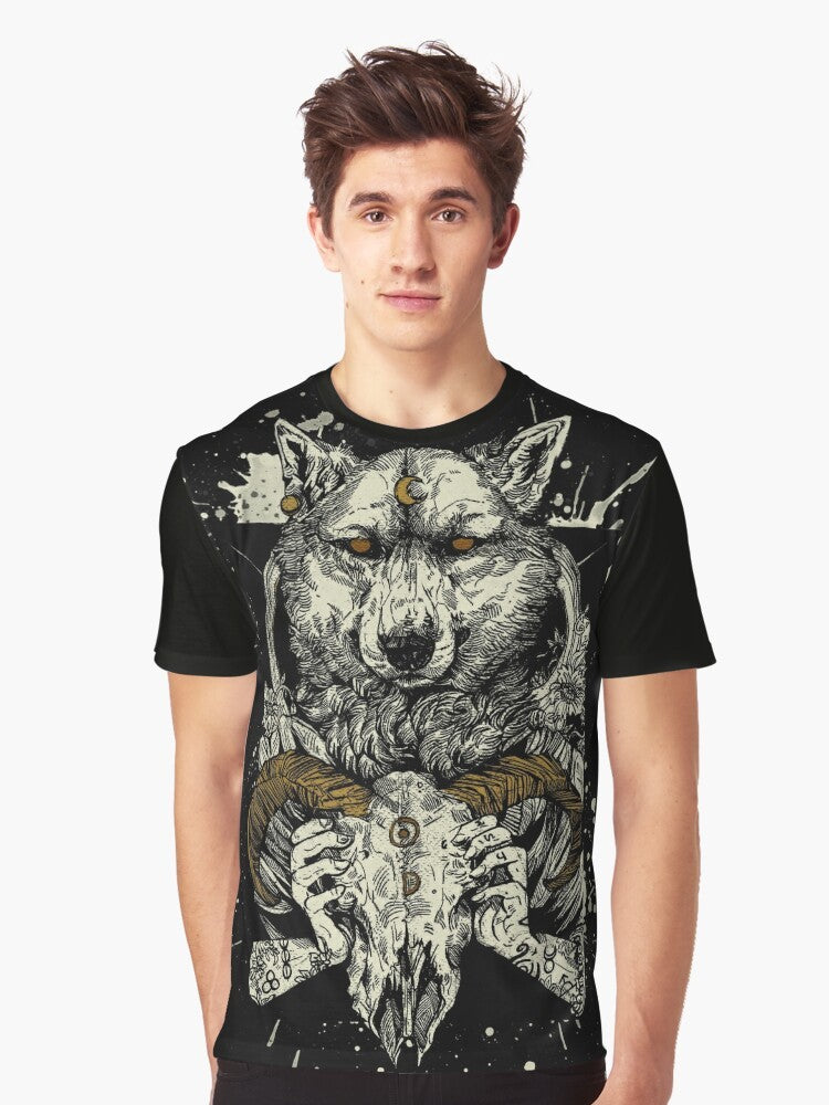 Witchcraft graphic t-shirt with pagan werewolf design - Men