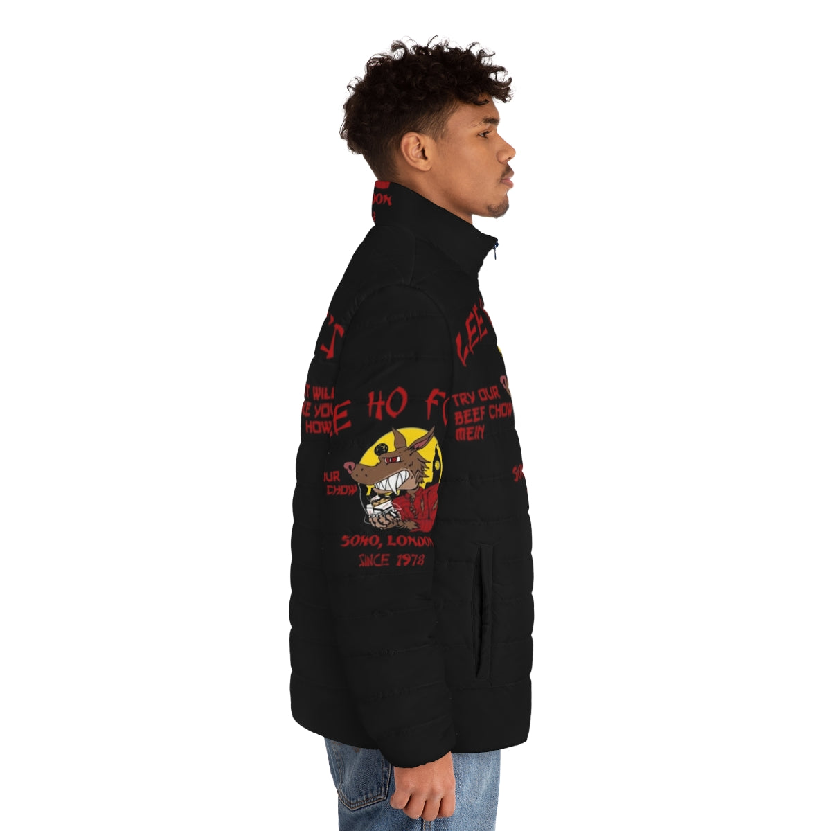 Puffer jacket with werewolves of London design - men side right