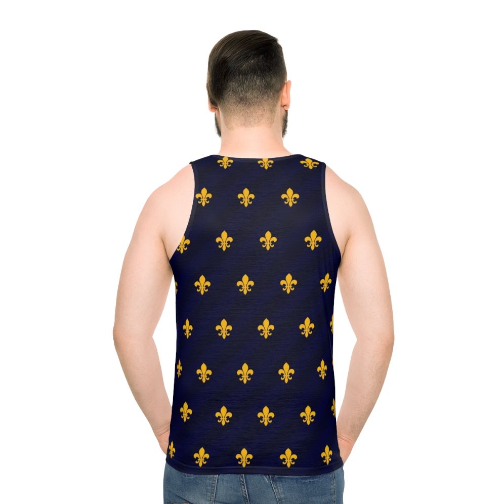 Fleur de Lys Gold Blue Unisex Tank Top - men back