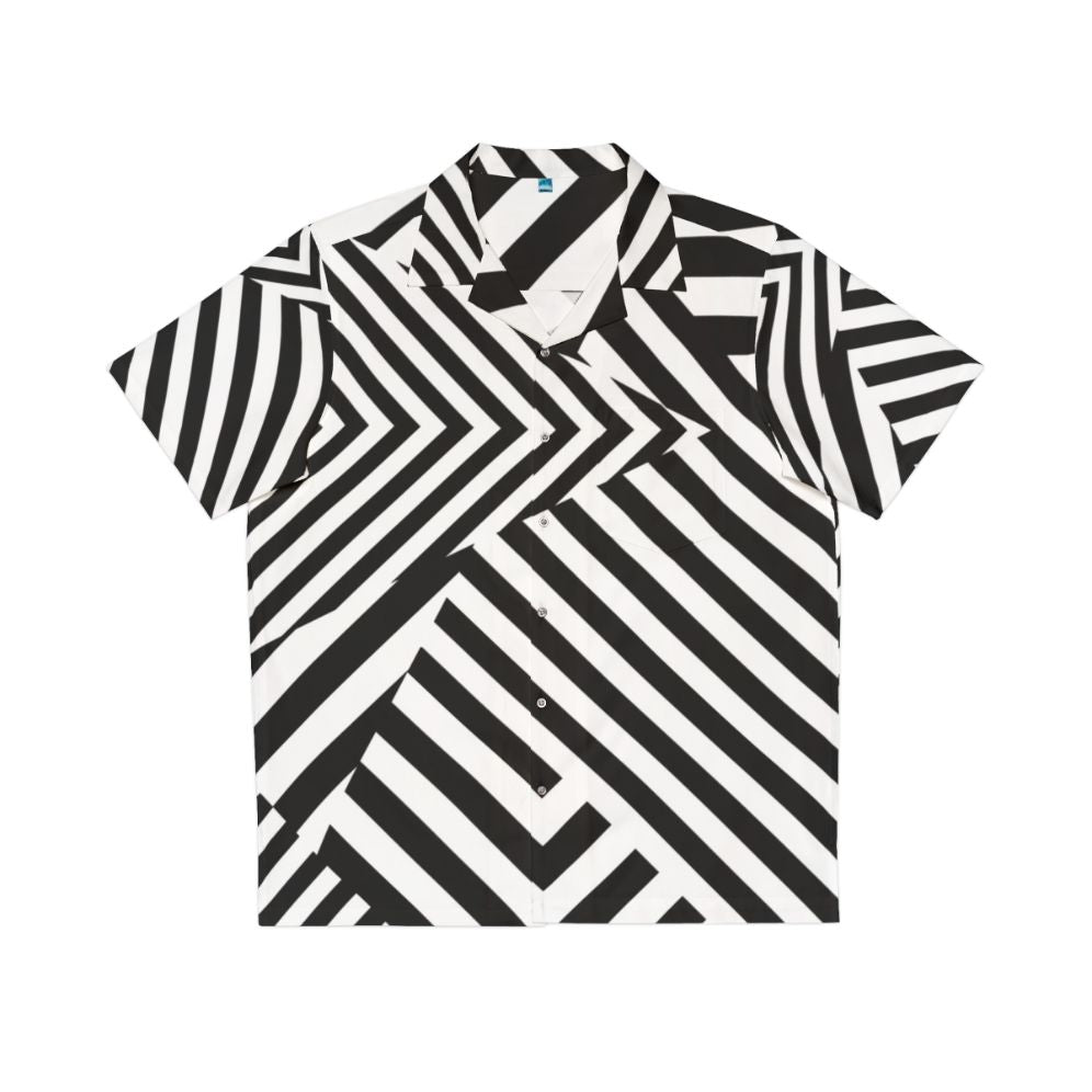 Black and white Hawaiian shirt with optical illusion camouflage print