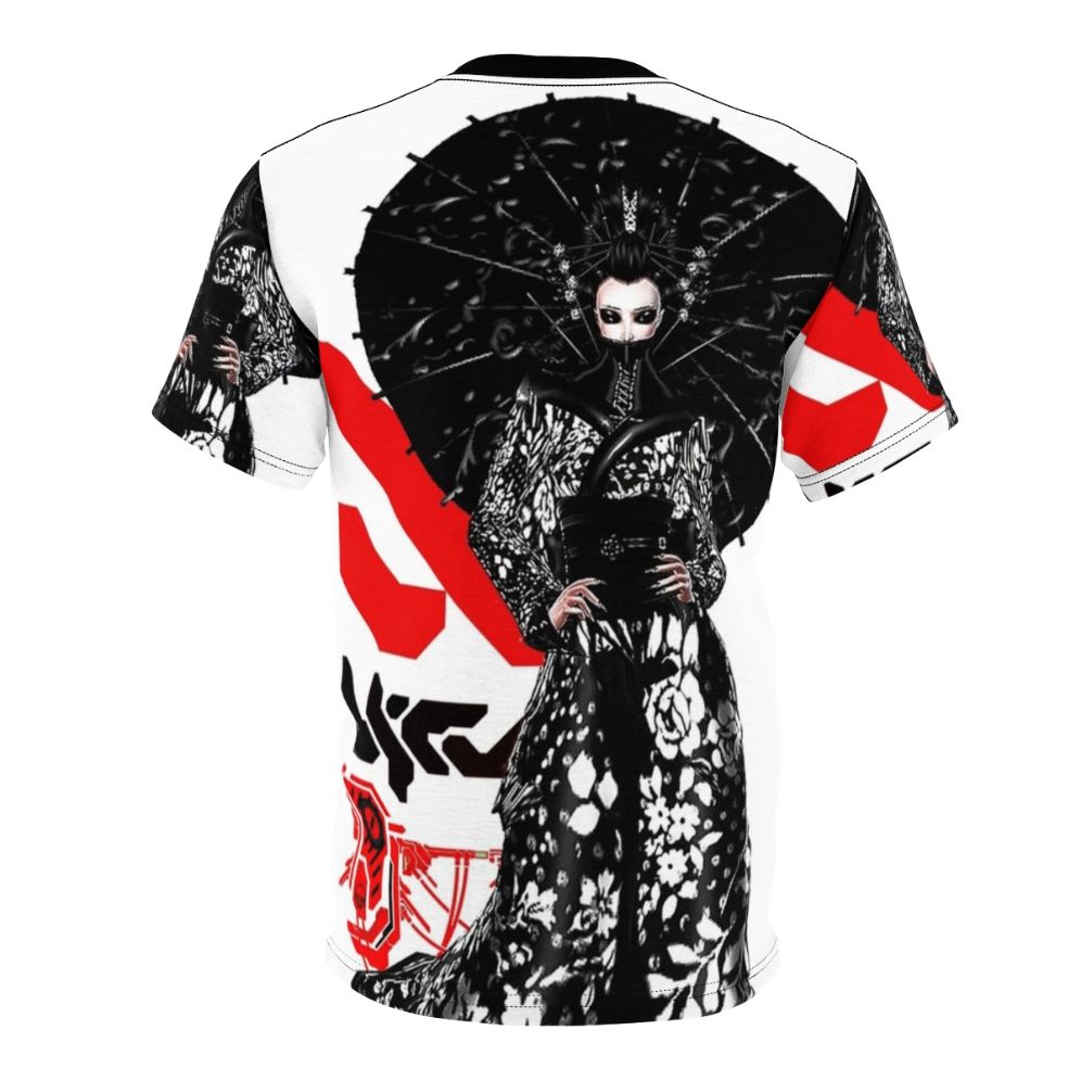 Cyberpunk inspired urban style t-shirt featuring a futuristic geisha design - Back