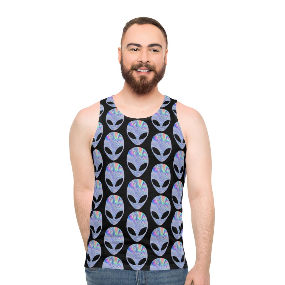 Holographic alien unisex tank top - men