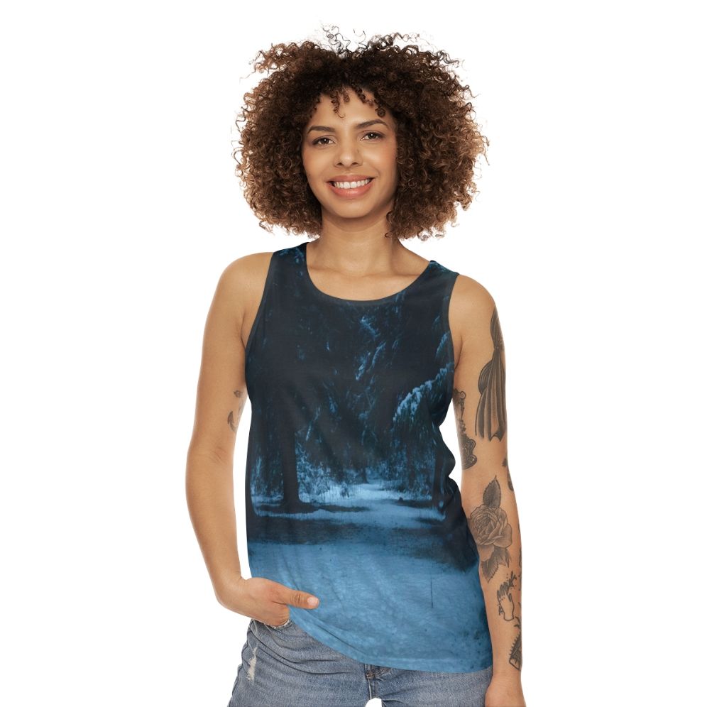 Snowy woods unisex tank top - women