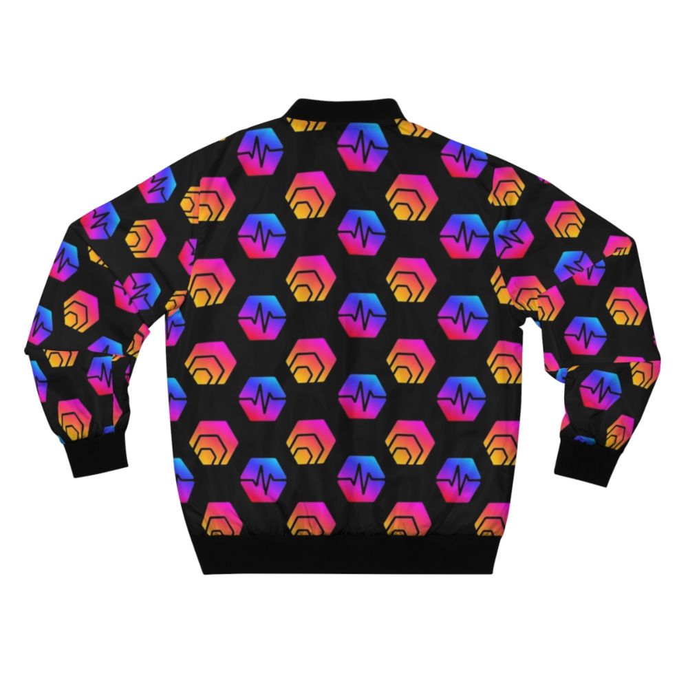 Bomber jacket with Hex Crypto and Pulsechain logo pattern design - Back