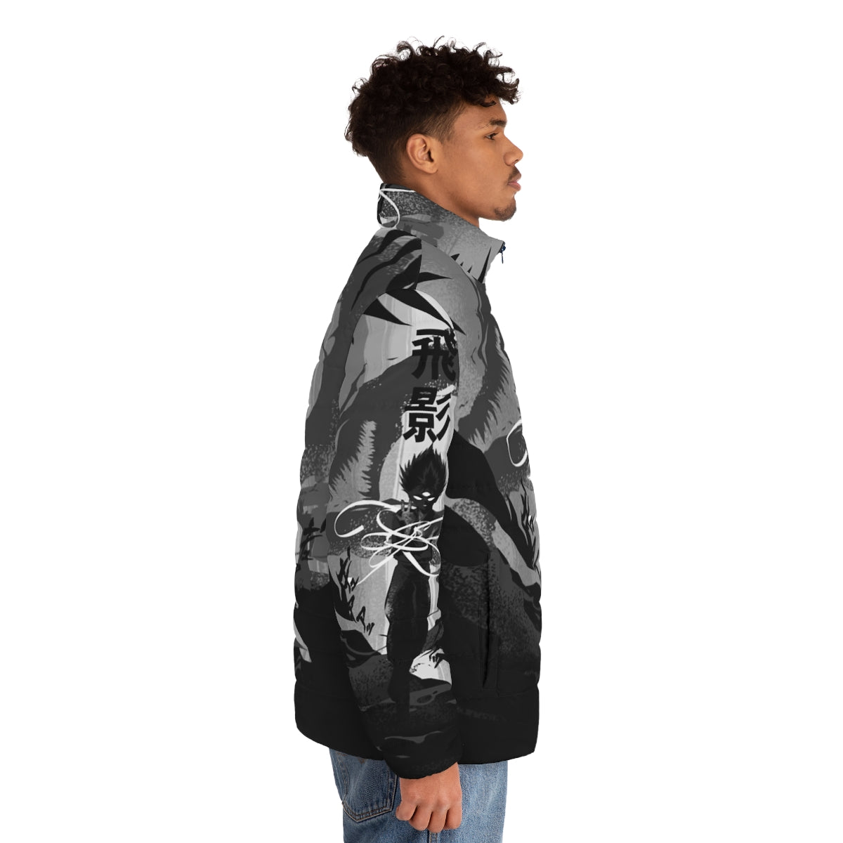 Hiei of Spirit World Classic Puffer Jacket with anime-inspired design - men side right