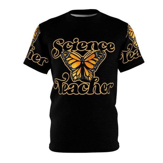 Butterfly-patterned t-shirt for science teachers