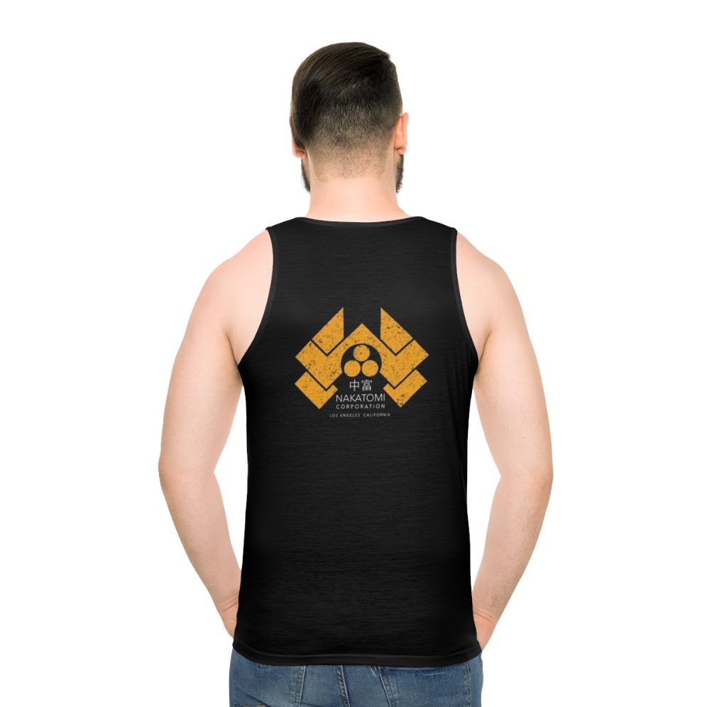 Nakatomi Plaza unisex tank top with distressed Japanese graphic design - men back