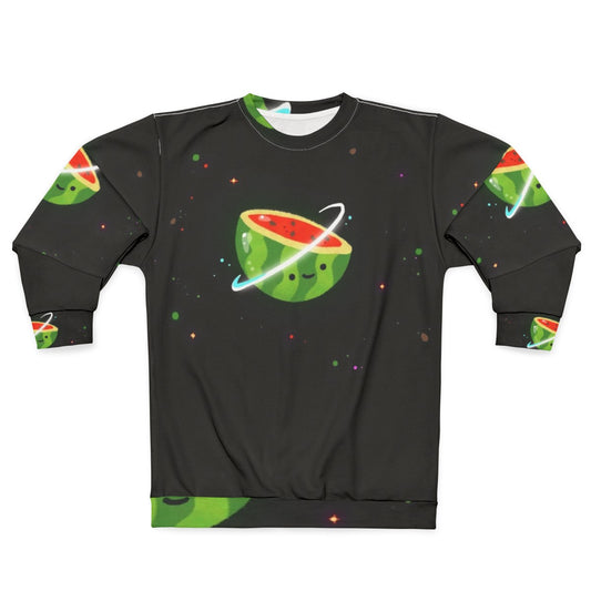 Spacemelon Sweatshirt - Kawaii Watermelon Character in Space Themed Design