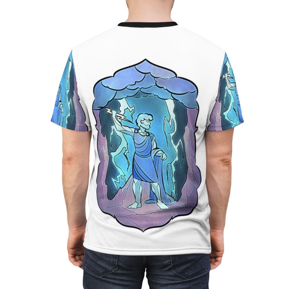 Stained glass-inspired t-shirt featuring the Greek god Zeus - men back