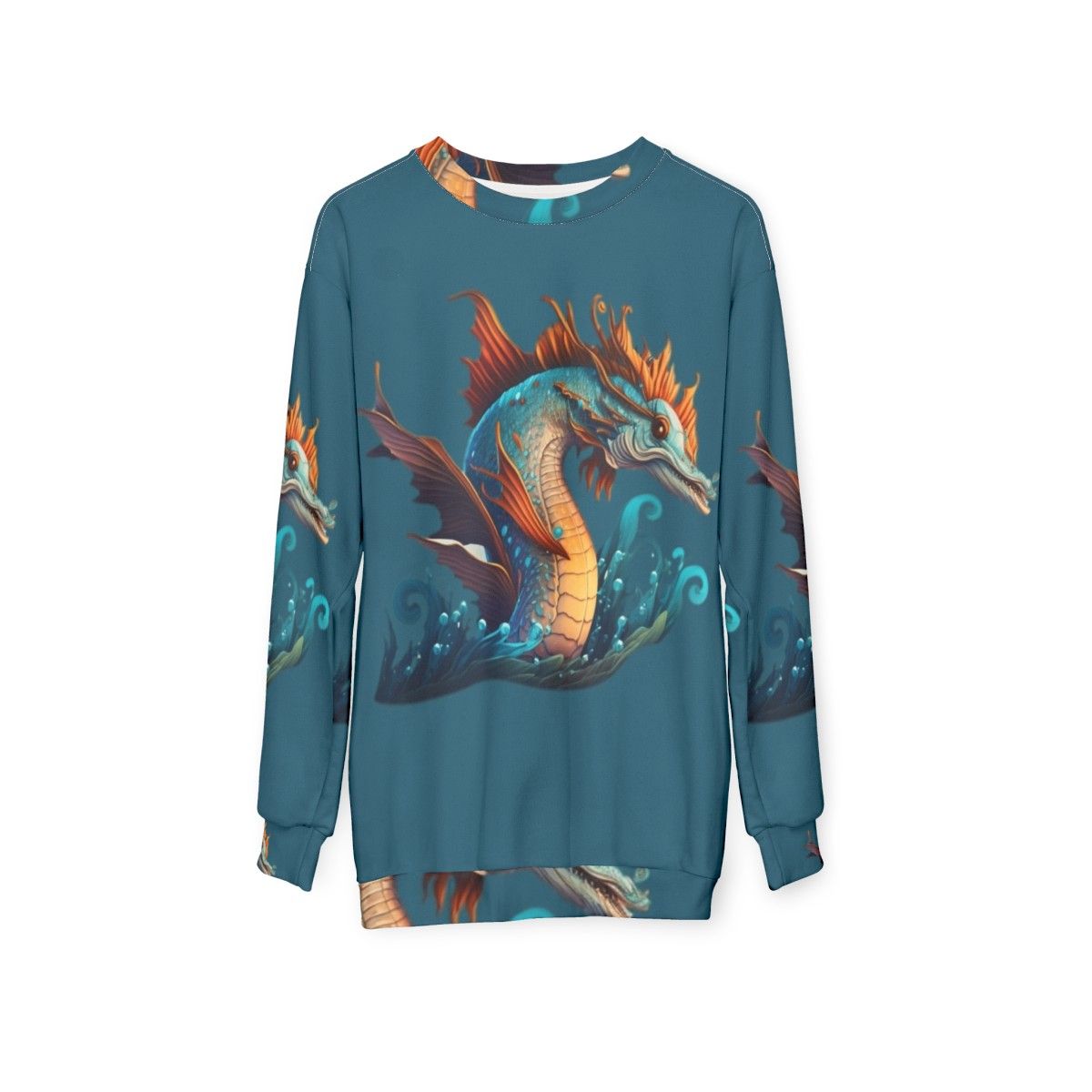 Mythical sea creature sweatshirt with fantasy animals and legendary beasts - hanging