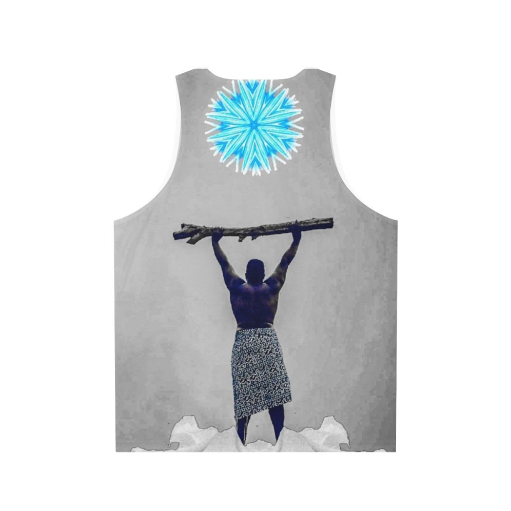 Unisex tank top featuring a digital illustration of a star above snowy mountains - Back