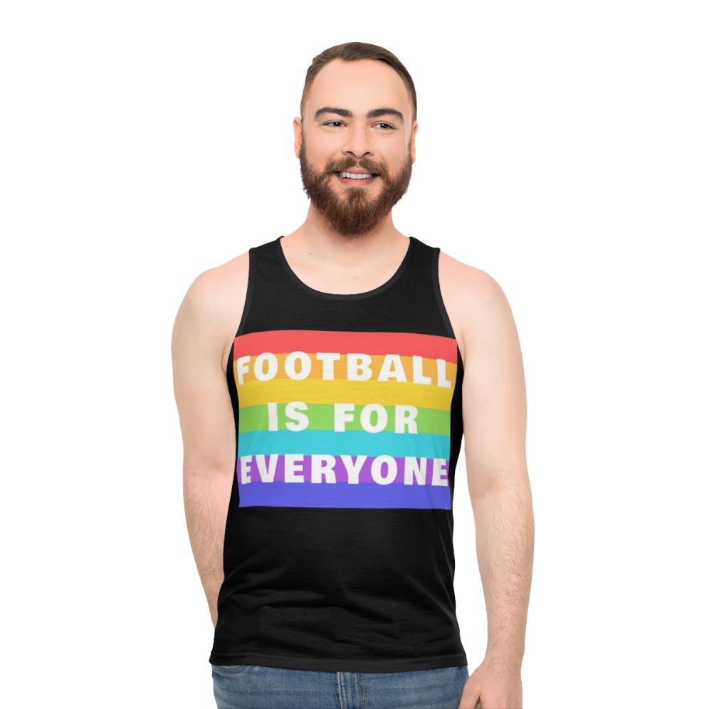 Unisex football tank top with "Football Is For Everyone" graphic - men