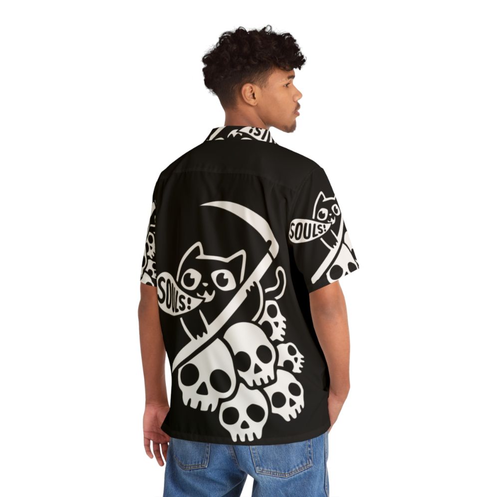 Cat Got Your Soul II Dark Hawaiian Shirt with Grim Reaper and Skeleton Bones - People Back