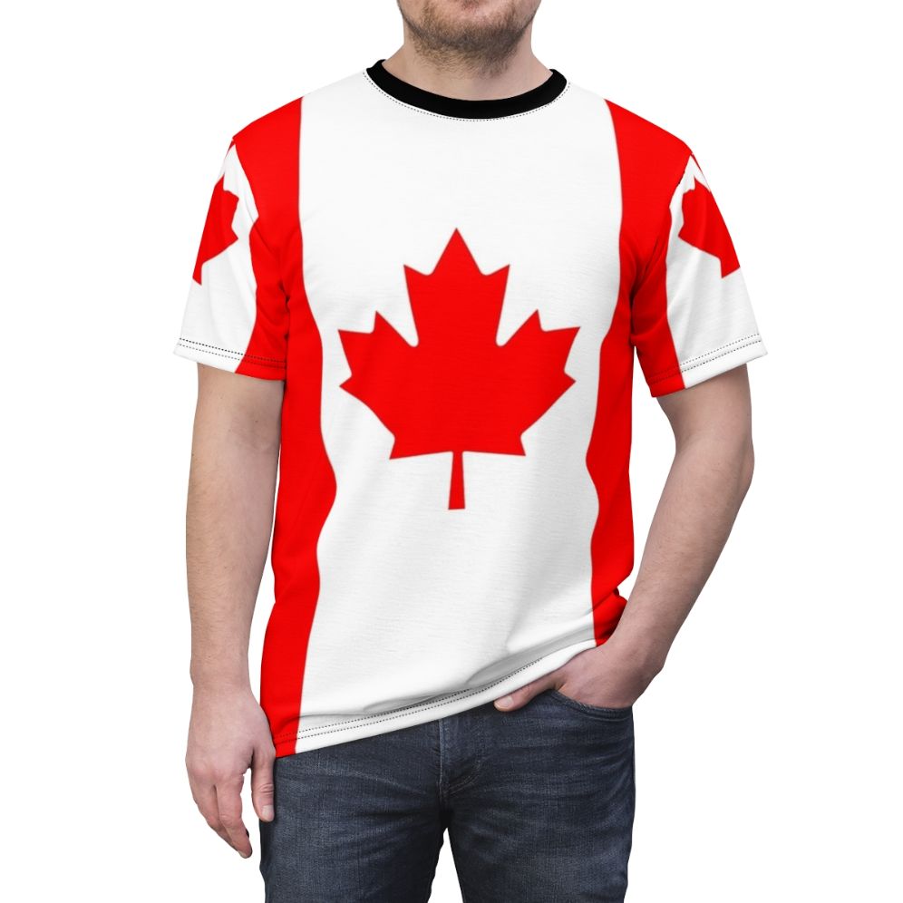 Stylish t-shirt featuring the Canadian flag graphic design - men front