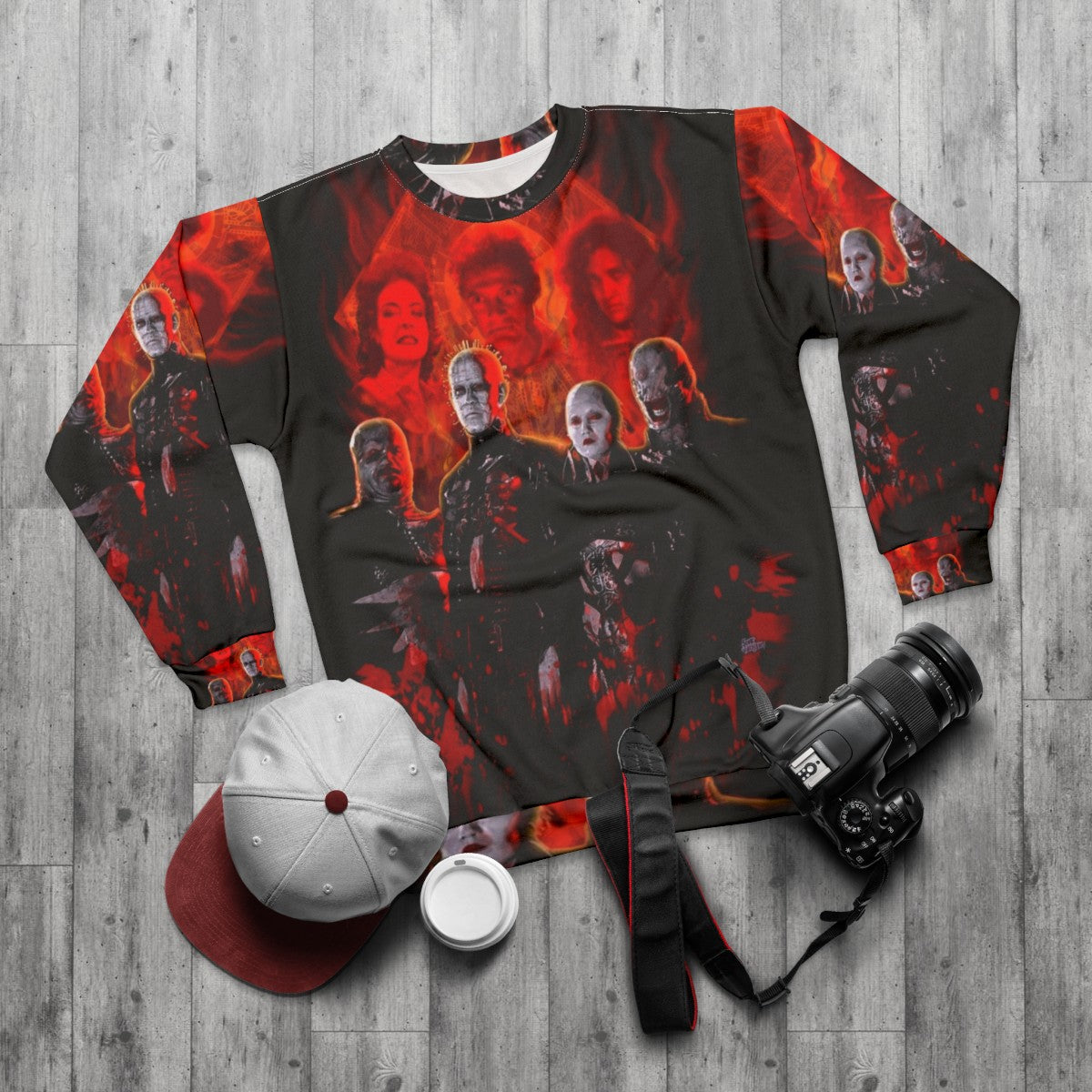 Cenobites Pinhead Horror Puzzle Box Sweatshirt - flat lay