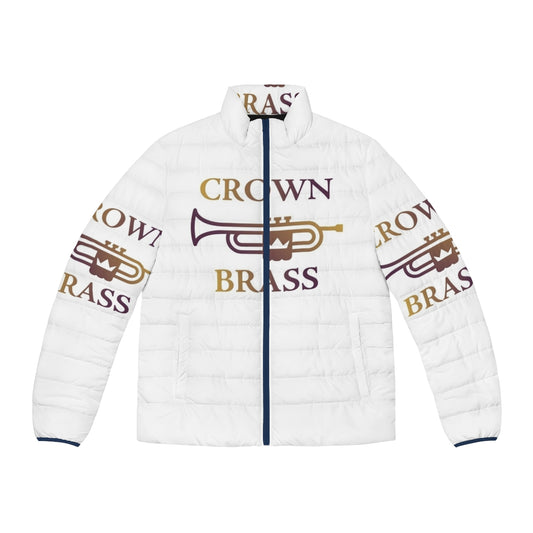 Carolina Crown drum corps inspired puffer jacket with brass design