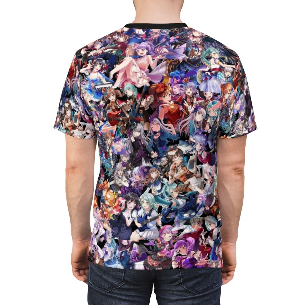 Anime-style illustration of the Roselia band from the Bang Dream franchise on a t-shirt - men back