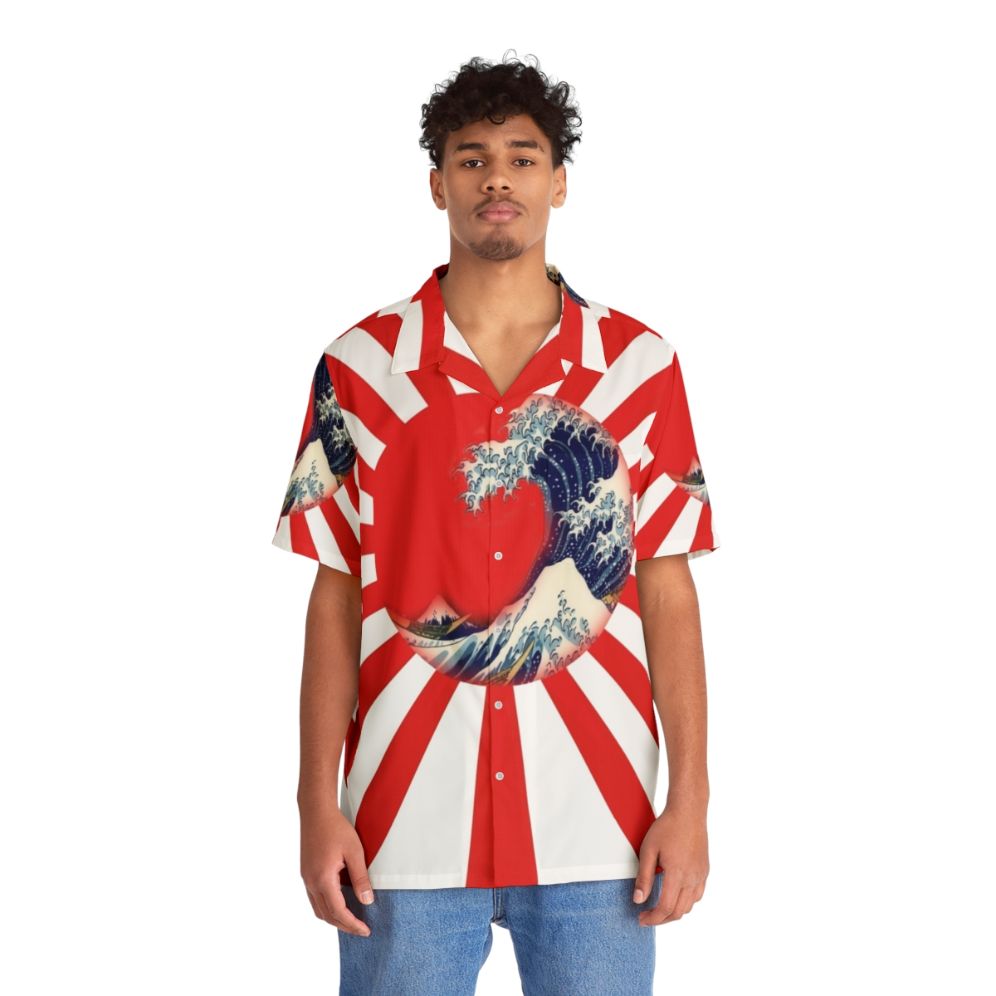 Stylish Hawaiian shirt featuring the iconic "Great Wave off Kanagawa" by Hokusai - People Front