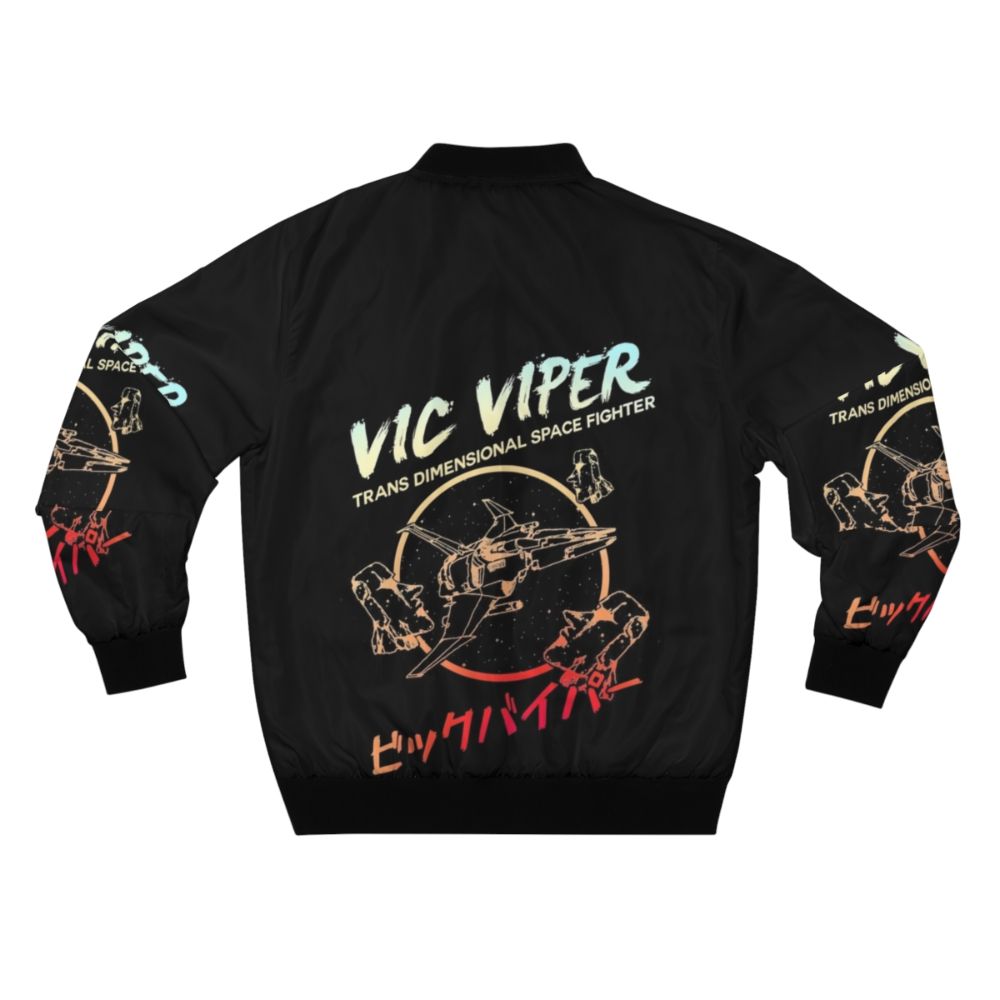 Retro Vic Viper bomber jacket with space-themed graphics for video game enthusiasts. - Back