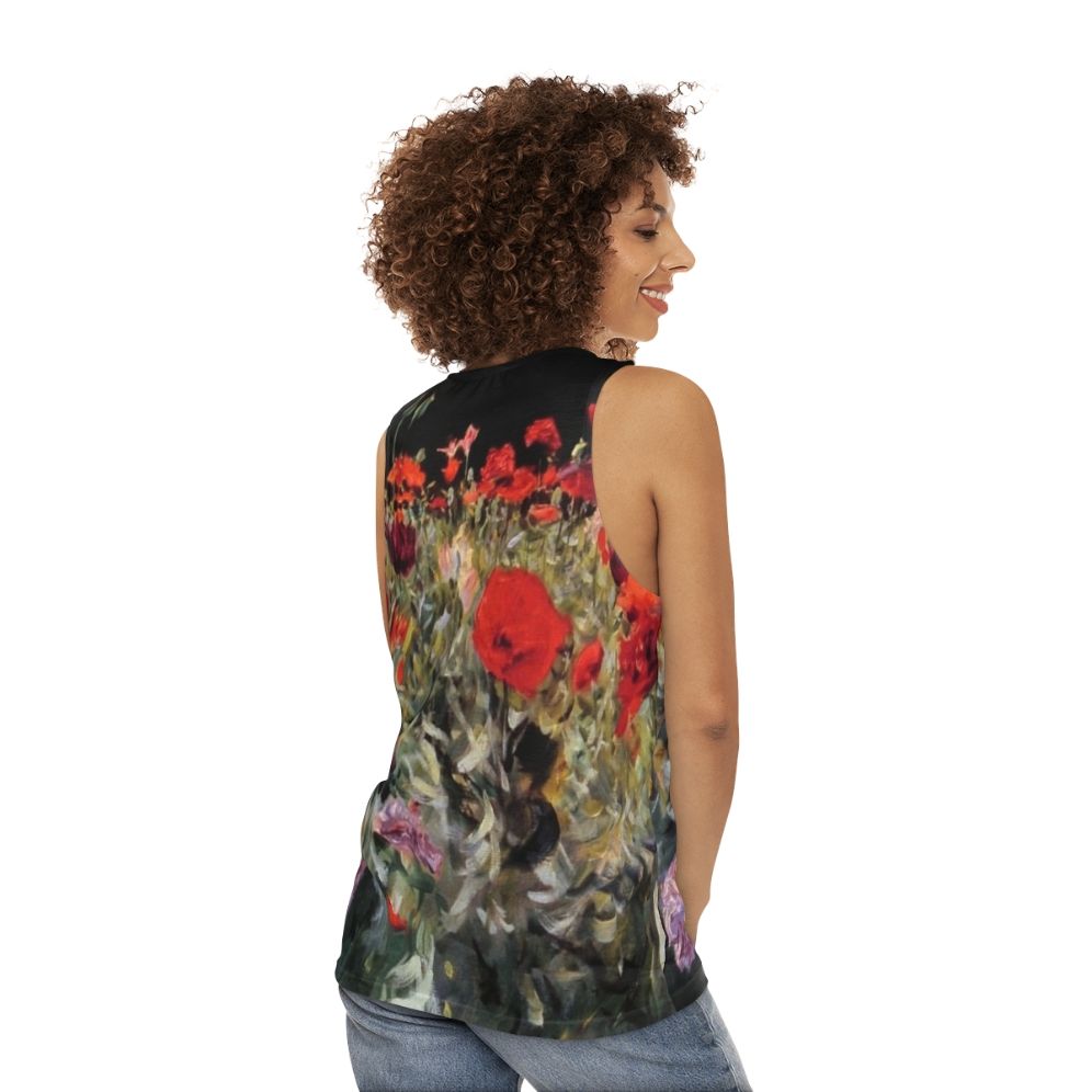 Unisex tank top featuring John Singer Sargent's Poppies painting - women back