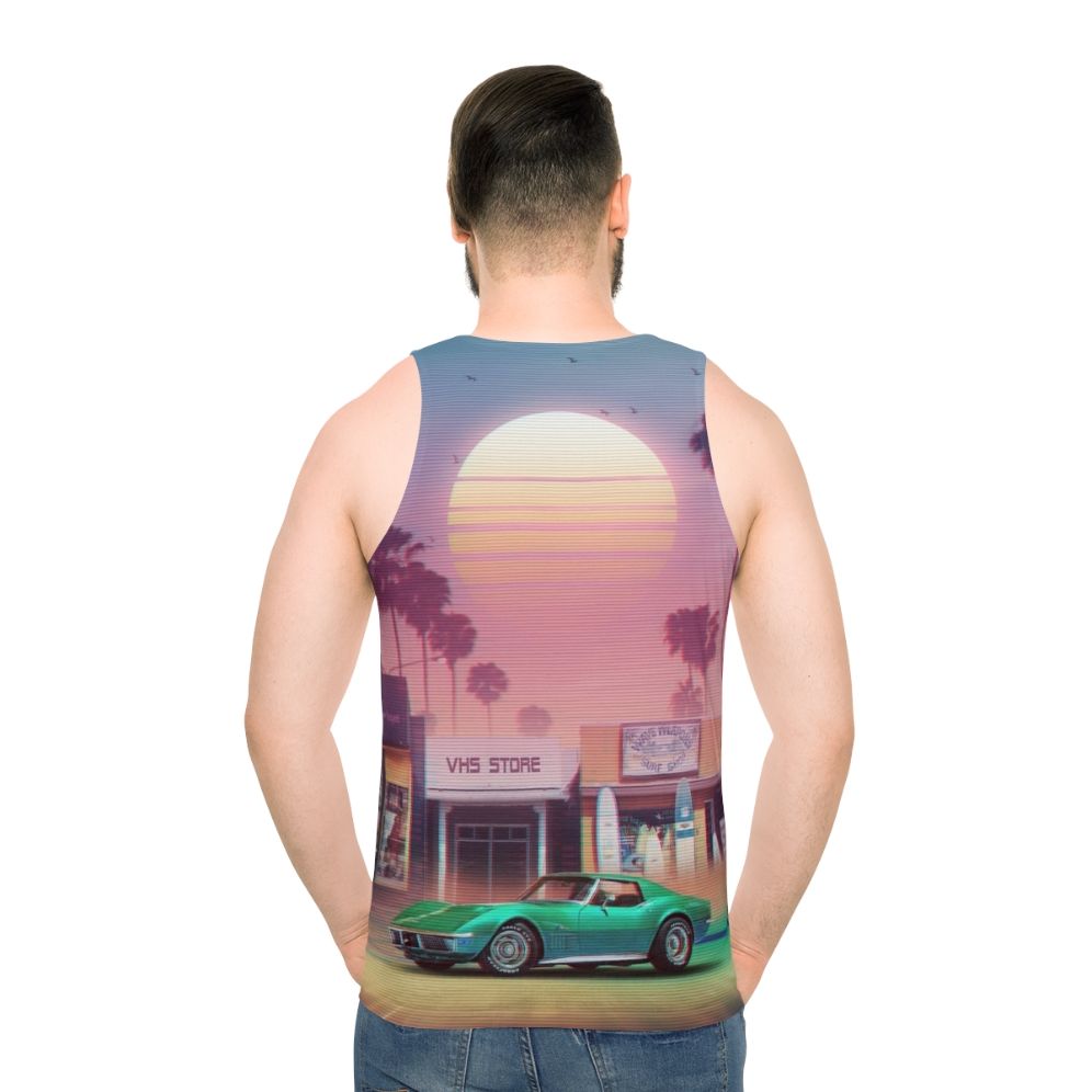 Retro Synthwave Sunset Drive Unisex Tank Top - men back