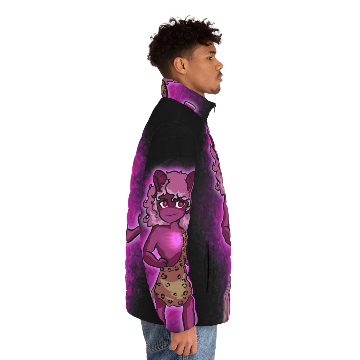 Dionysus puffer jacket with Orphic mythology inspired design - men side right