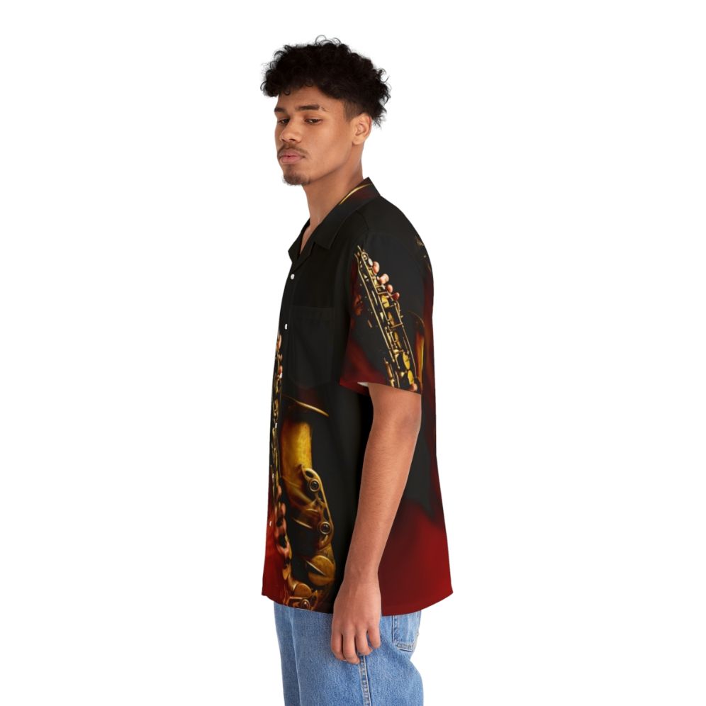 Flaming Red Alto Saxophone Hawaiian Shirt - People Left