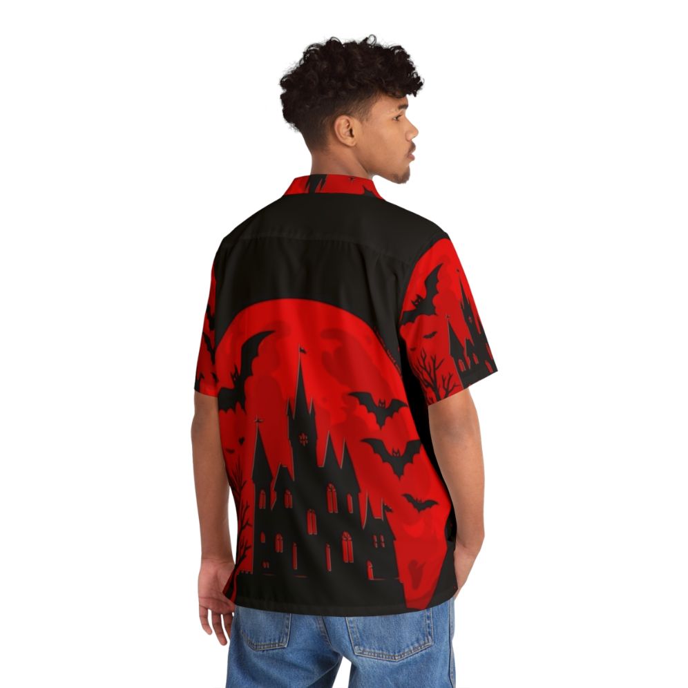 Castlevania inspired minimalist Hawaiian shirt with red castle design - People Back