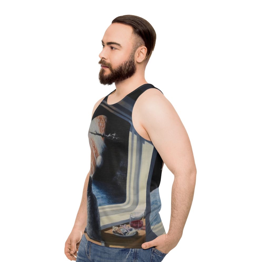 Unisex tank top with a space cat design - men side