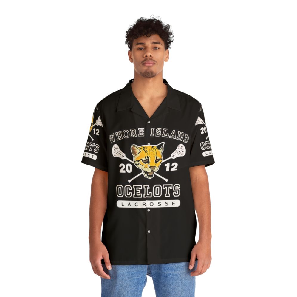 Tropical Ocelot Lacrosse Hawaiian Shirt - People Front