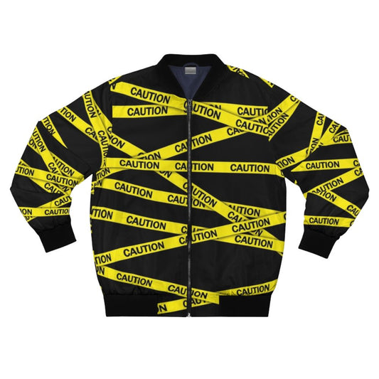 Caution Tape Bomber Jacket - Bright Yellow Reflective Jacket with Warning Tape Design