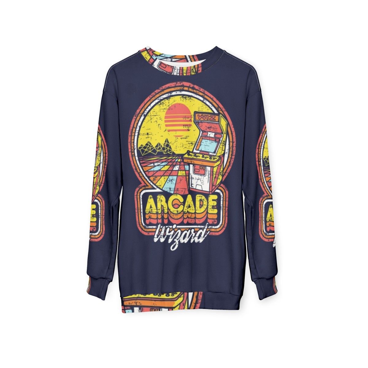 Arcade Wizard Sweatshirt for Retro Gamers - hanging