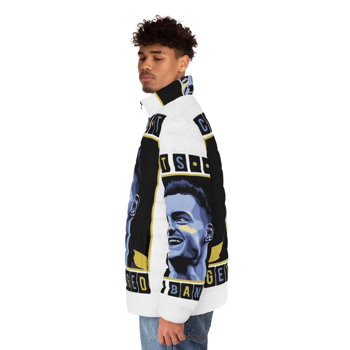 Chat Shit Get Banged Puffer Jacket featuring Jamie Vardy and the Three Lions of England - men side left