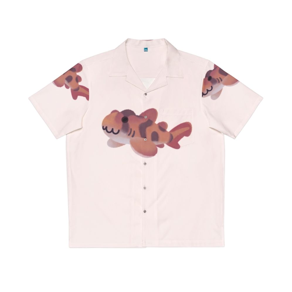 Pastel Hawaiian shirt with various shark and ocean life designs