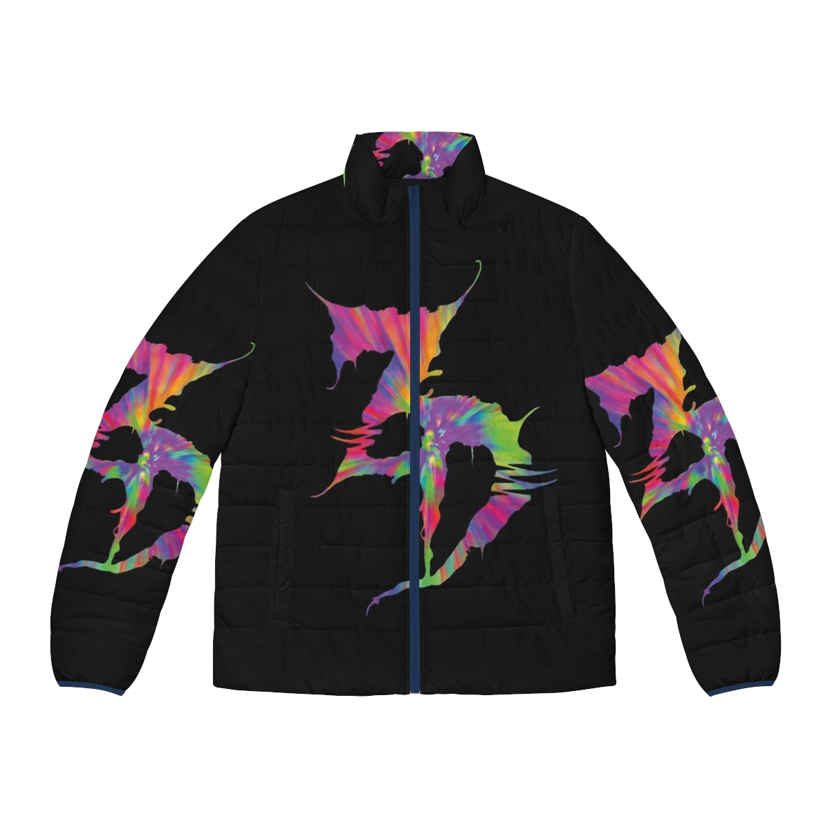 Zeds Dead Puffer Jacket with psychedelic, trippy, tie dye design for EDM festivals and shows