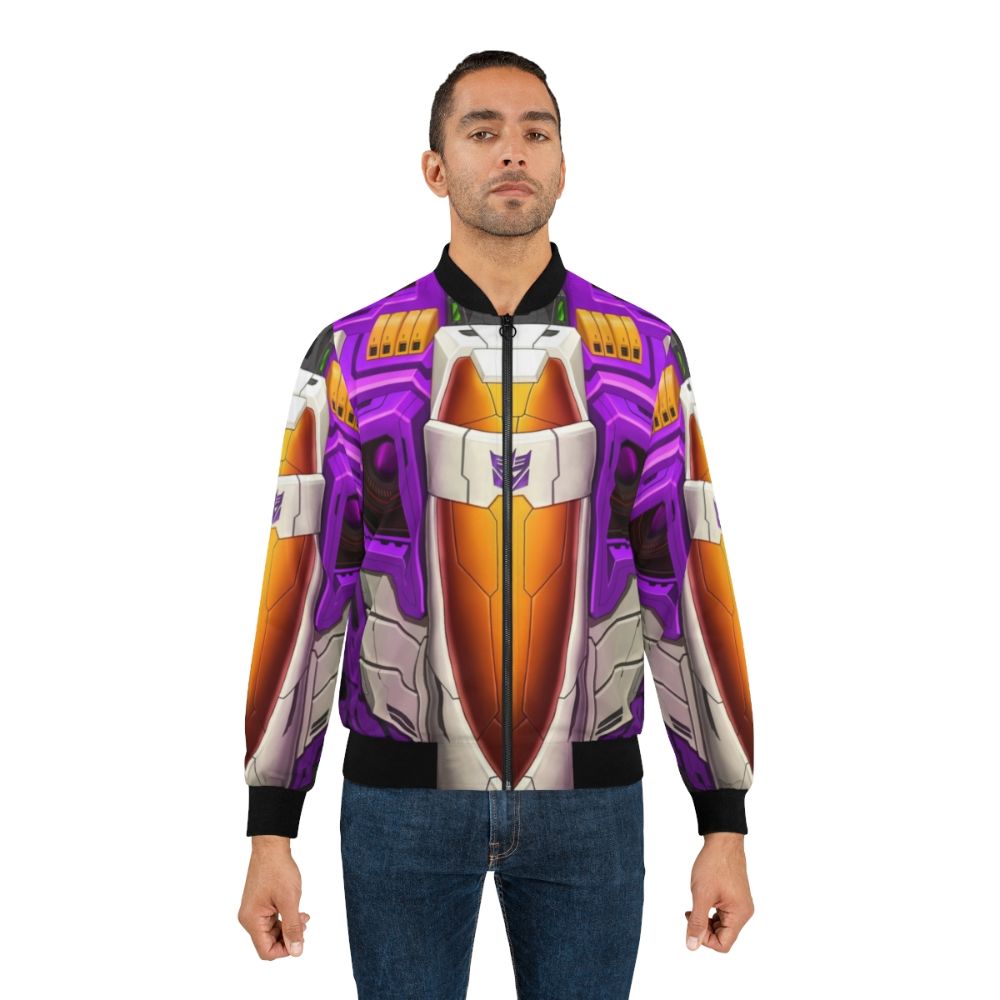 Transformers Skywarp Decepticon Bomber Jacket with robot, warrior, and jet design - Lifestyle