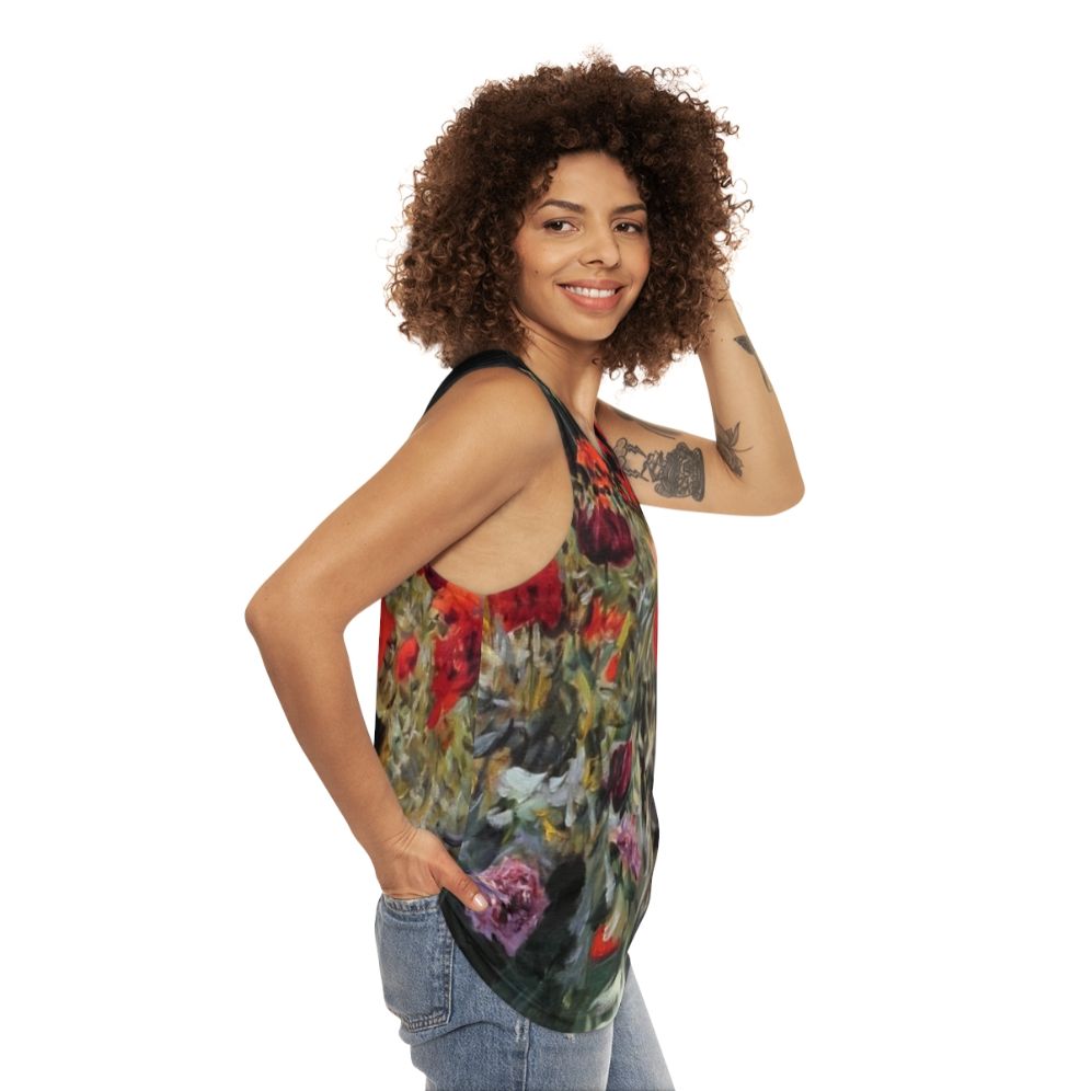 Unisex tank top featuring John Singer Sargent's Poppies painting - women side