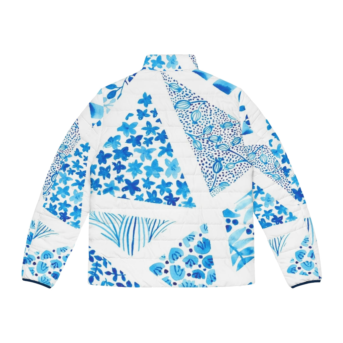 Blue and black puffer jacket with rapper merchandise design - Back