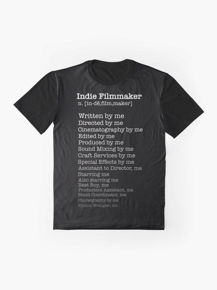 Indie Filmmaker Graphic T-Shirt featuring a design for movie lovers and independent filmmakers - Flat lay