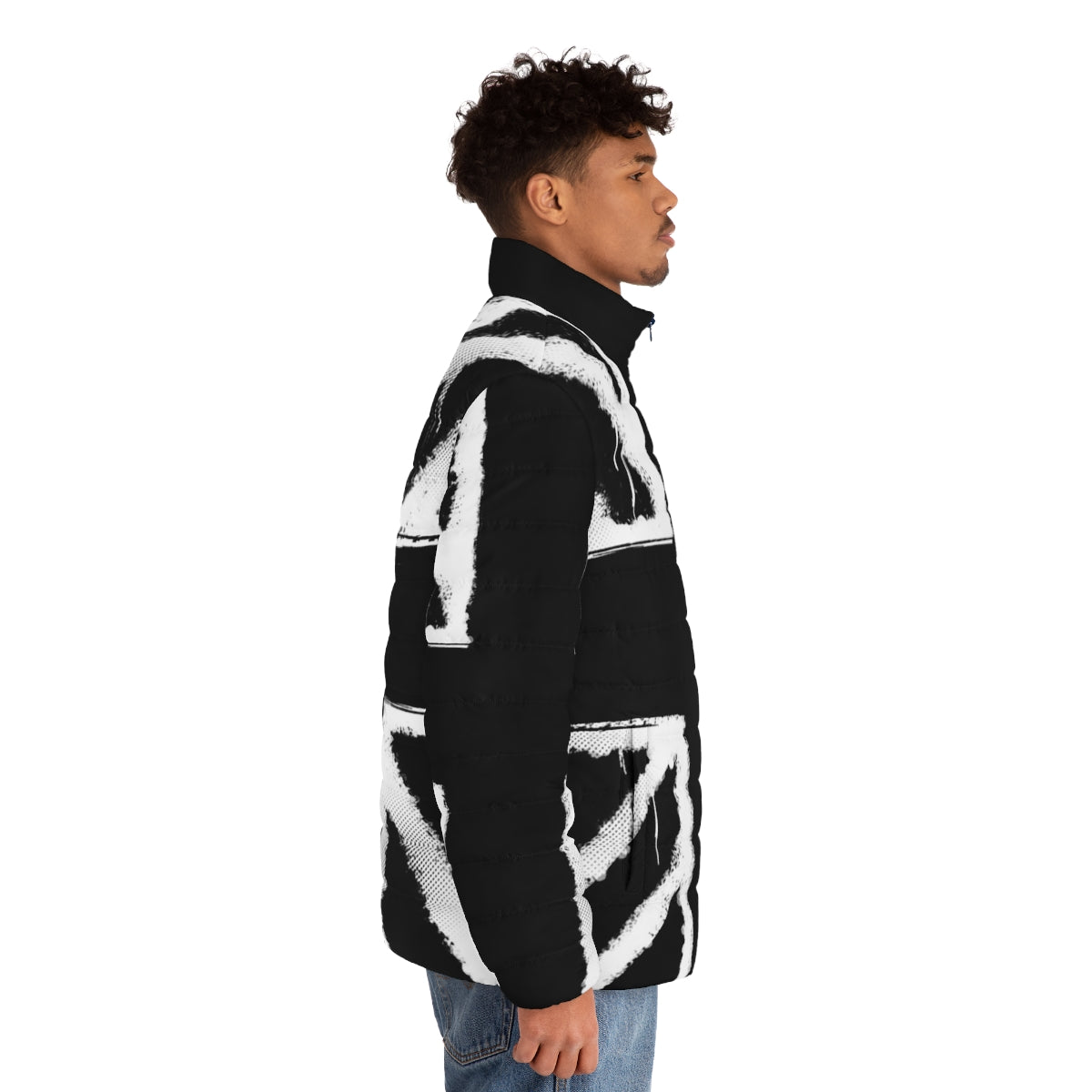 Stormzy Glastonbury puffer jacket with union jack and graffiti design - men side right