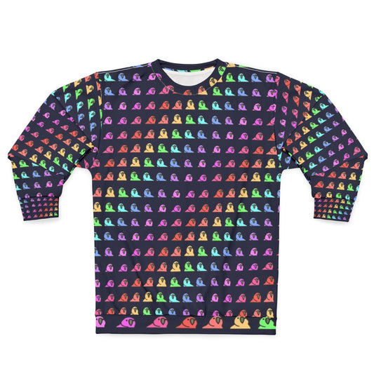 Colorful sweatshirt with party parrot rainbow design