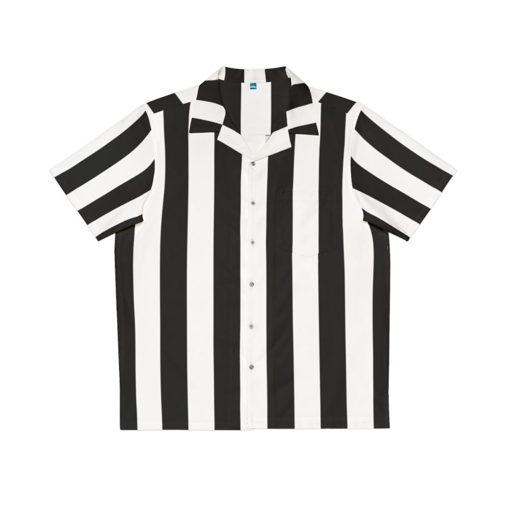 Black and white vertical stripe Hawaiian shirt