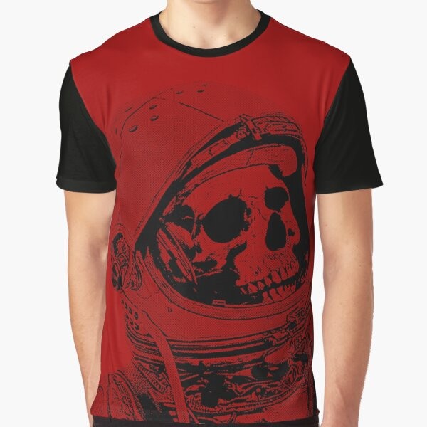 Death on Mars graphic t-shirt featuring an astronaut skull and cosmic elements