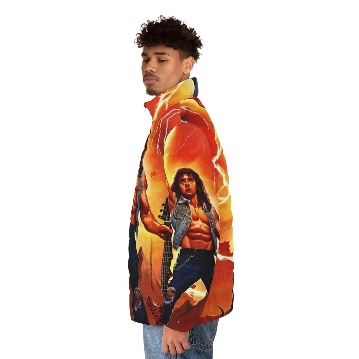 Retro horror-themed puffer jacket for kids with spooky designs - men side left