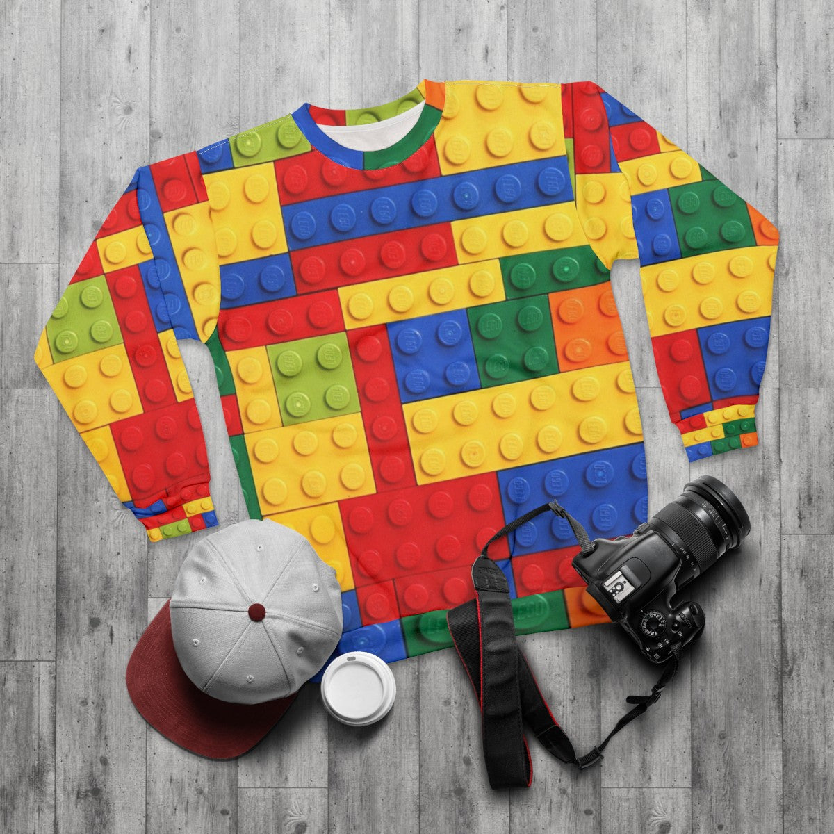 Colorful brick design sweatshirt - flat lay